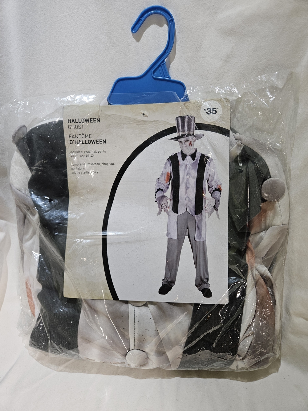 Halloween Ghost Adult 3 Piece Costume - Black, White & Gray, Size 40-42, NWT